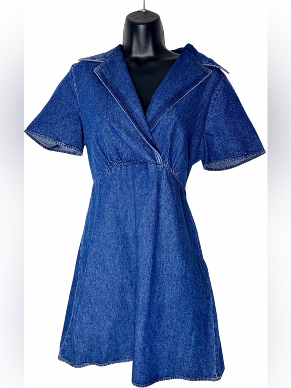 PARIS ATELIER&other Stories Denim Collar V-Neck A-Line Blue Dress